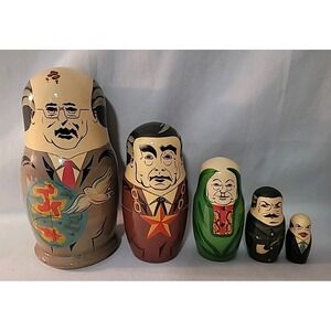 Russian Nesting Dolls Gorbachev‎ Leaders 5 Piece Vintage Set 7"